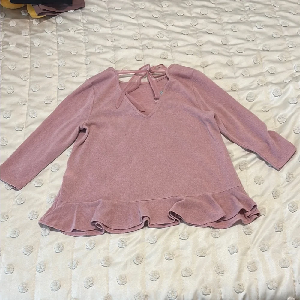 Pink Floral Embroidered Ruffle Top - Picture 3 of 6